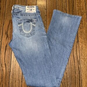 True Religion Jeans Size 26 Bootcut Denim Made USA Button Pockets Low Rise 33"